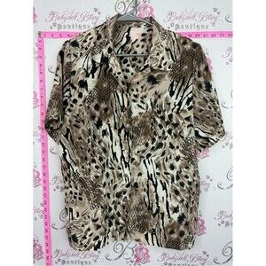 Animal Print shirt Button-Up Shirt in Beige, Brown & Black